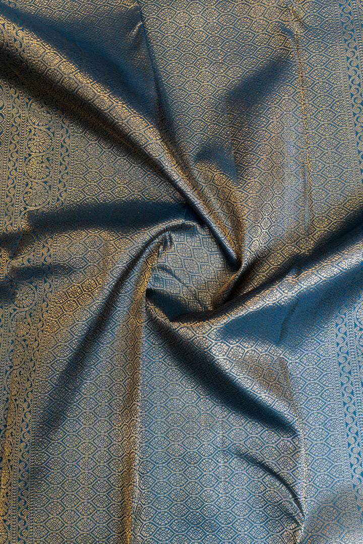Peacock blue Muthu zari brocade pure Kanchipuram silk saree
