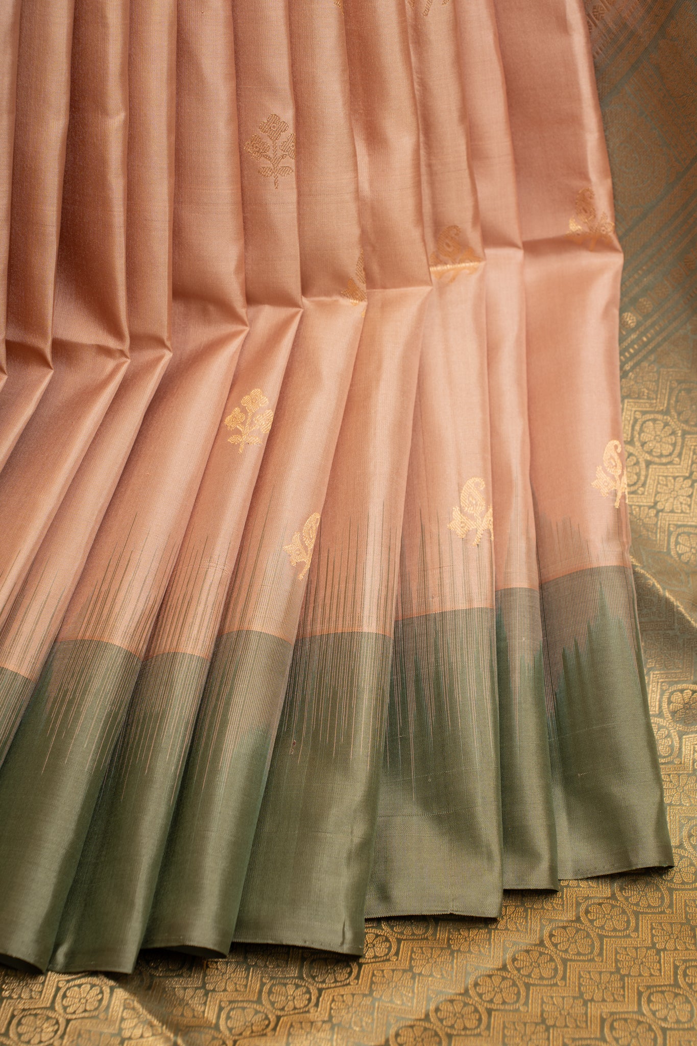 Pastel pink and green pure soft silk saree