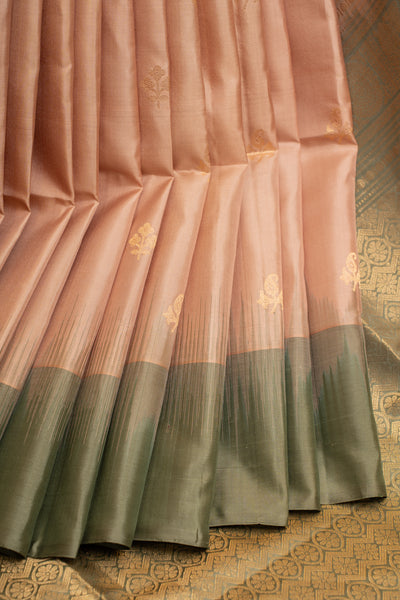 Pastel pink and green pure soft silk saree