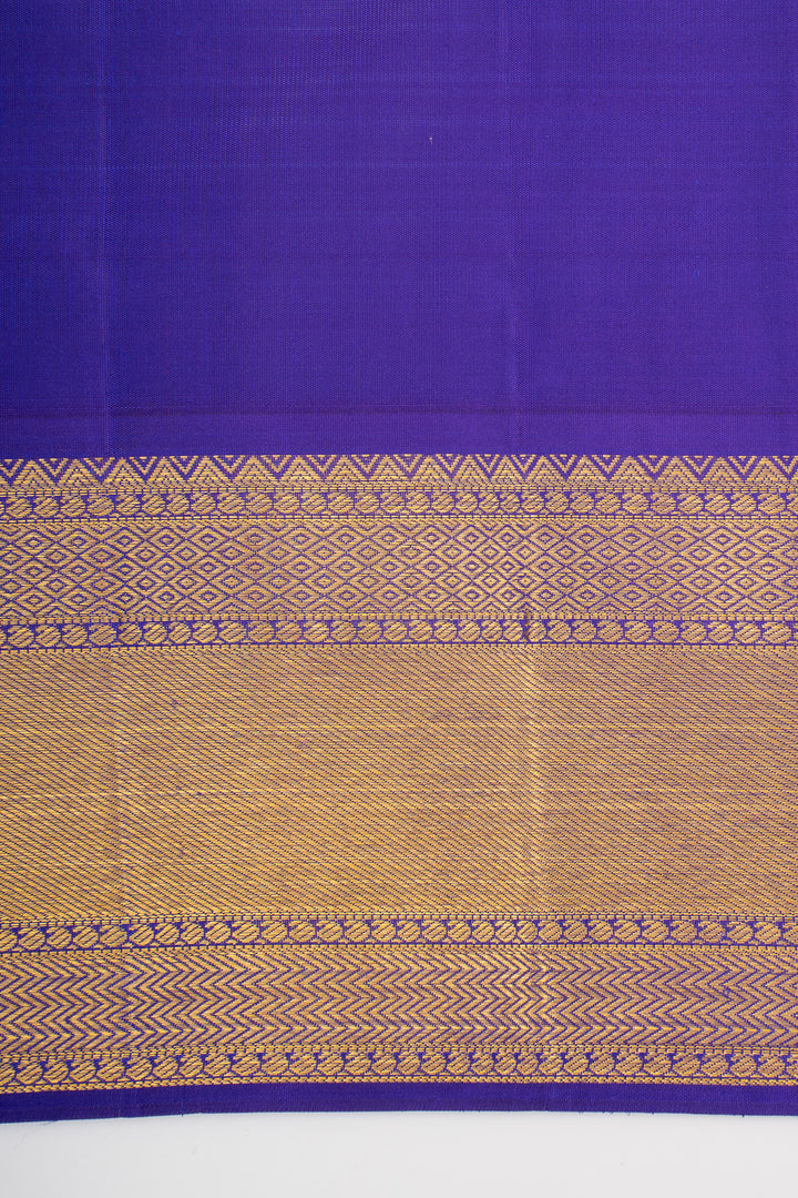 Coral Peach and Blue Traditional Pure Kanchipuram Silk Saree