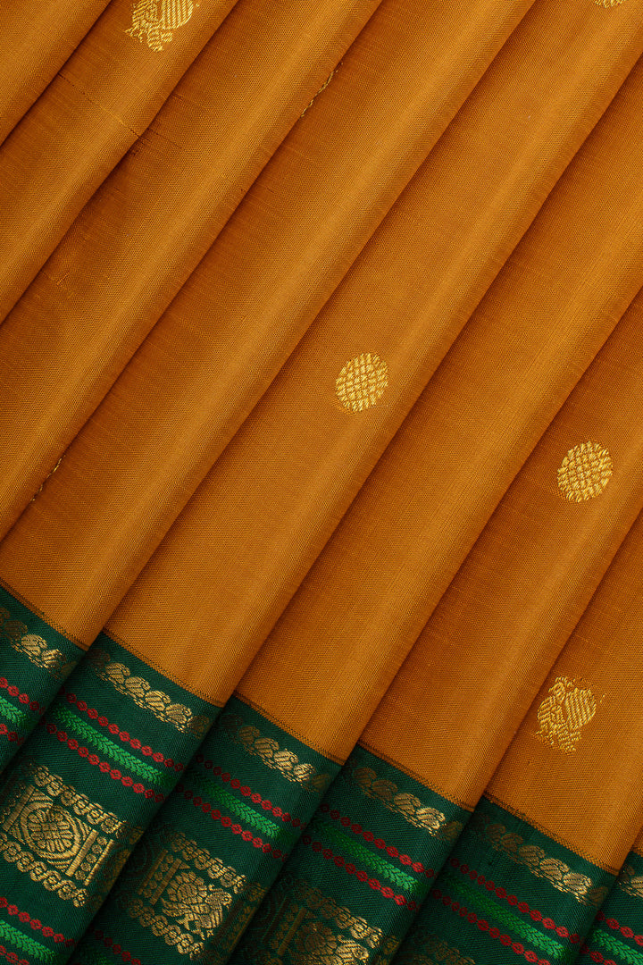 Rust Orange and Green Pure Kanchipuram Silk Saree