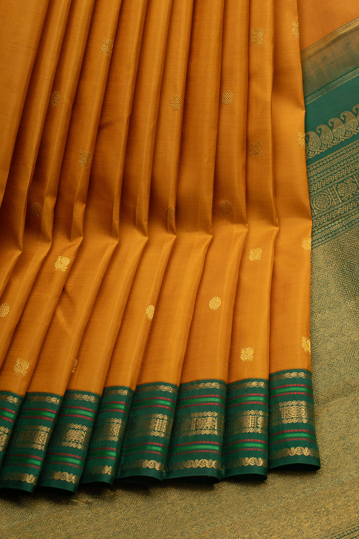 Rust Orange and Green Pure Kanchipuram Silk Saree