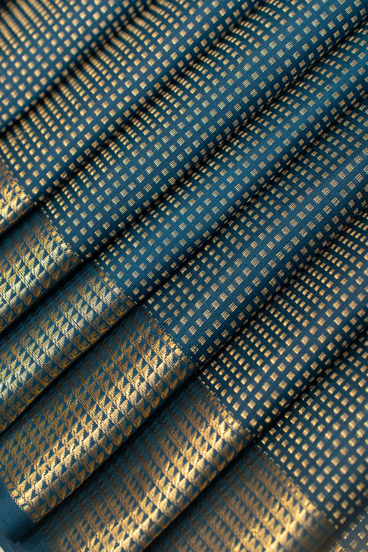 Peacock blue Muthu zari brocade pure Kanchipuram silk saree