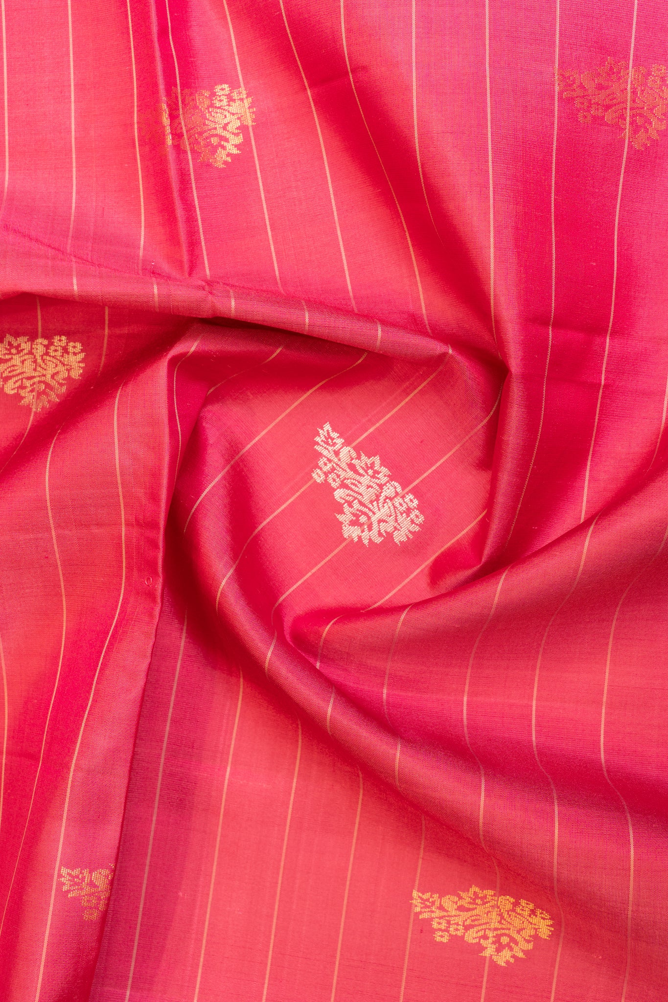 Magenta pink stripes and buttis pure soft silk saree