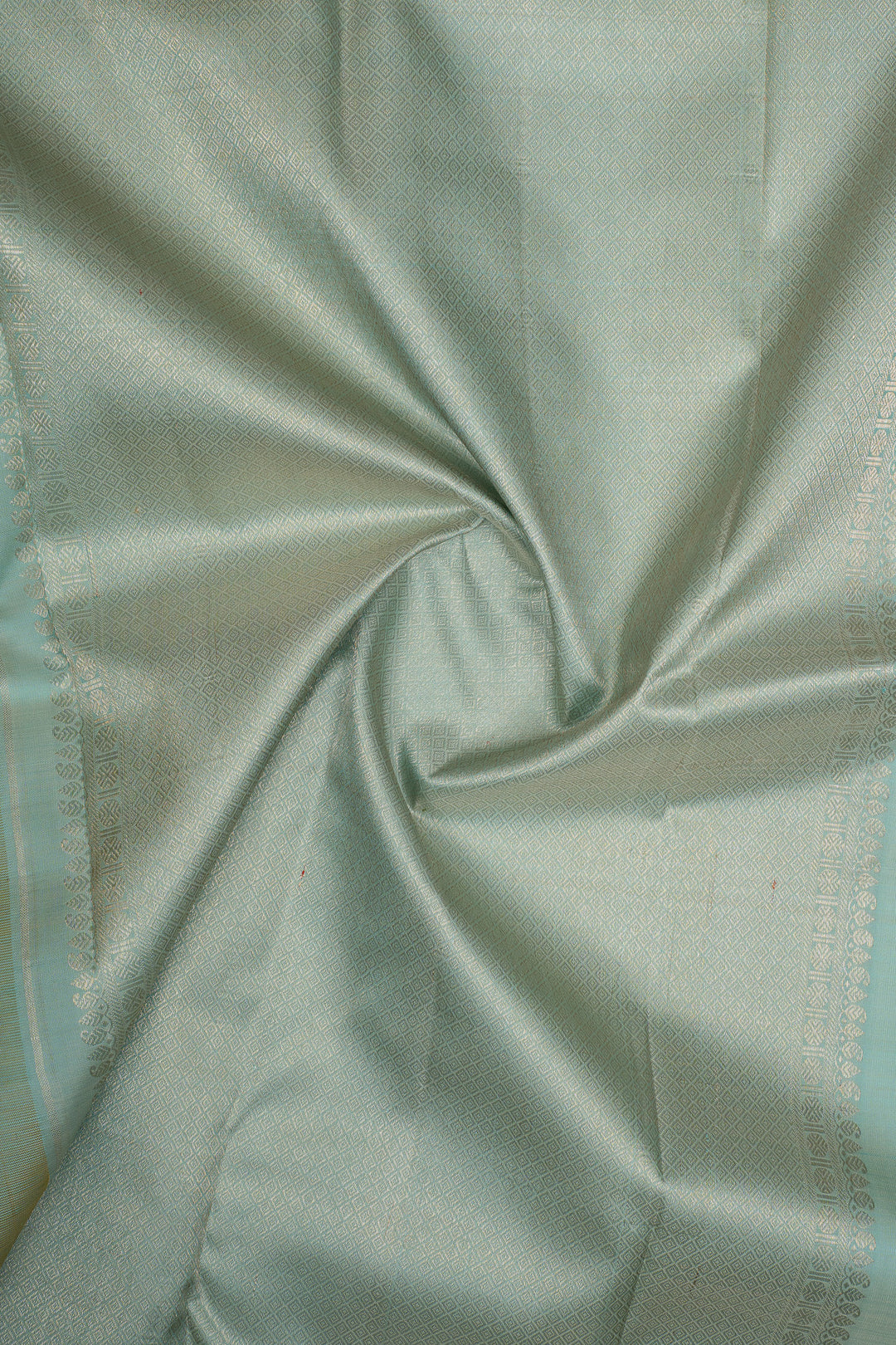 Mustard and Pastel Blue Zari Checks Pure Kanchipuram Silk Saree