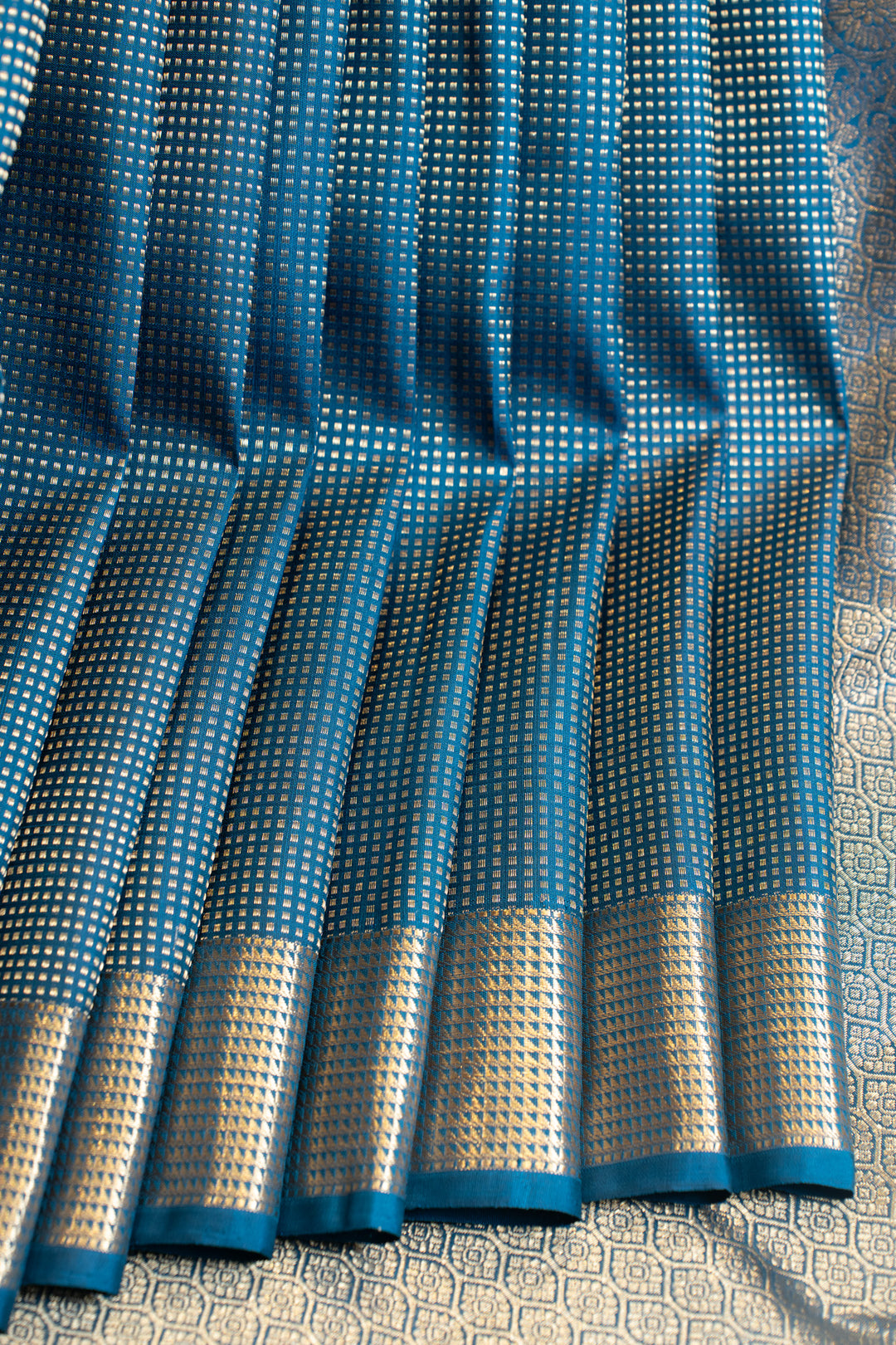 Peacock blue Muthu zari brocade pure Kanchipuram silk saree