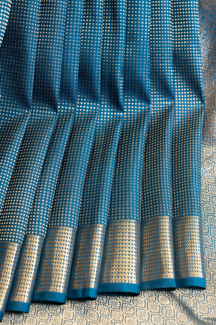 Peacock blue Muthu zari brocade pure Kanchipuram silk saree