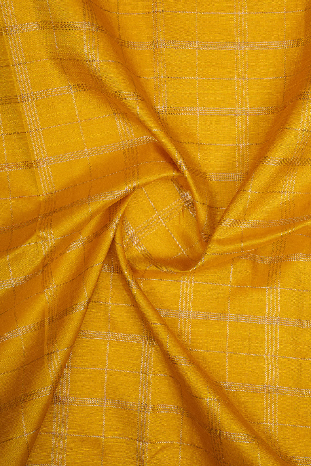Mustard and Pastel Blue Zari Checks Pure Kanchipuram Silk Saree