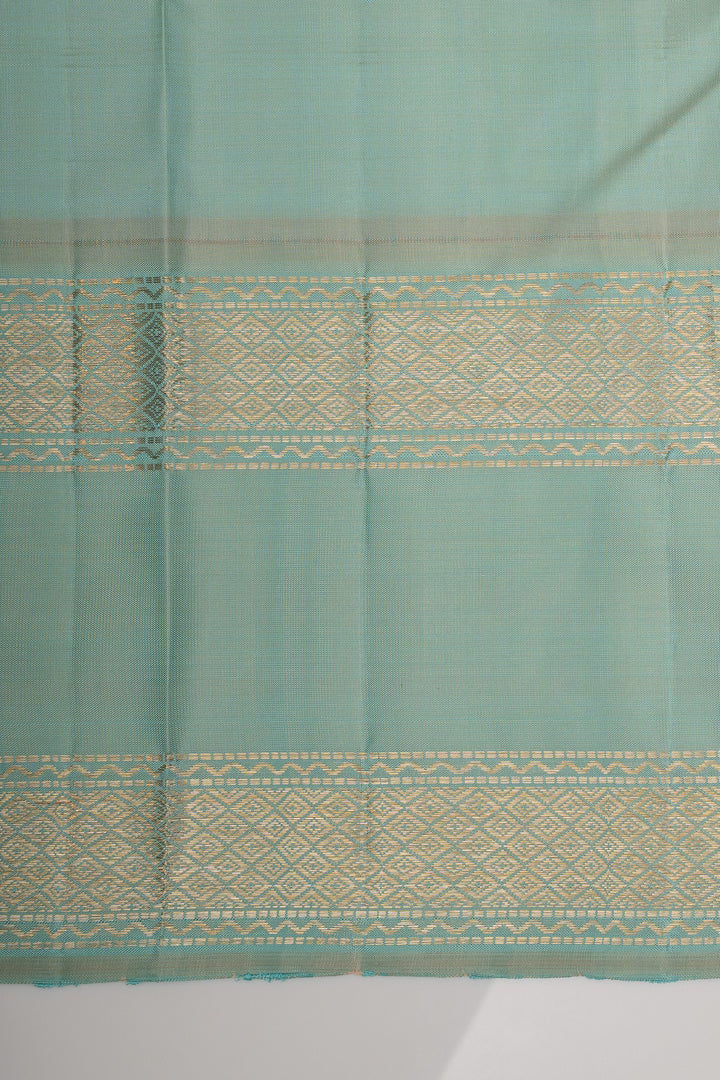 Mustard and Pastel Blue Zari Checks Pure Kanchipuram Silk Saree