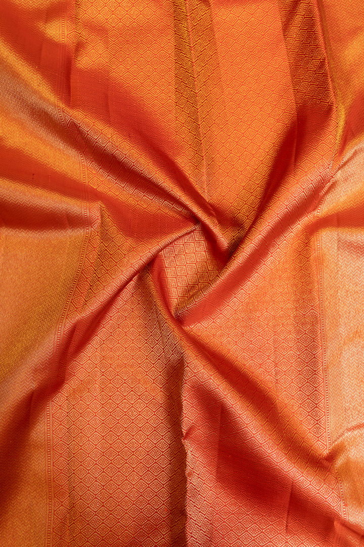 Sunset orange brocade pure Kanchipuram silk saree