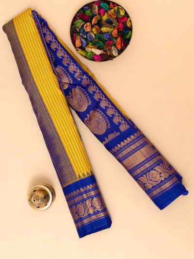 Yellow and MS Blue pure gadwal silk saree