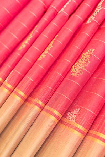 Magenta pink stripes and buttis pure soft silk saree