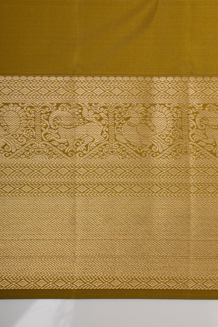 Mehandi Green Brocade Pure Kanchipuram Silk Saree