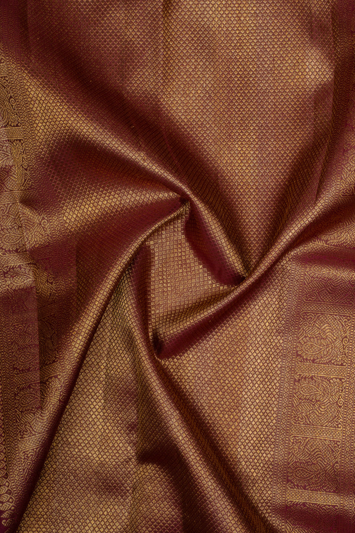 Bottle Green Zari Checks Pure Kanchipuram Silk Saree