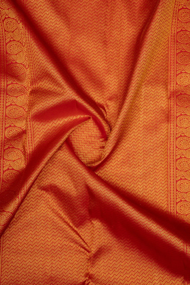 Pearl White and Rust Orange Pure Kanchipuram Silk Saree