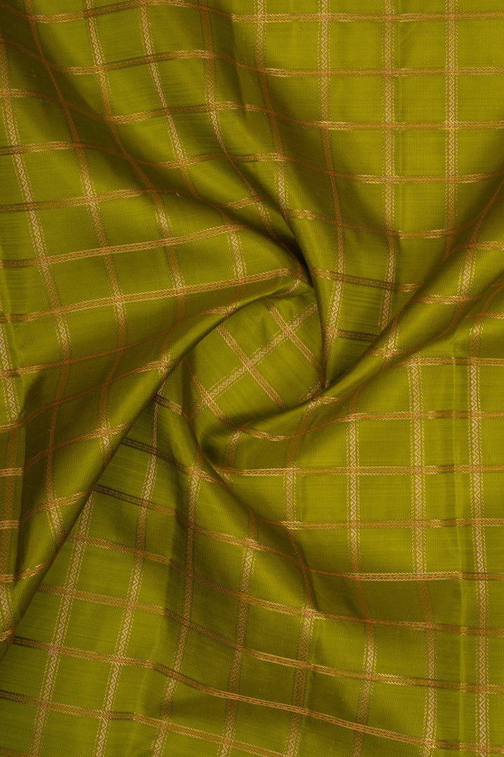Bottle Green Zari Checks Pure Kanchipuram Silk Saree