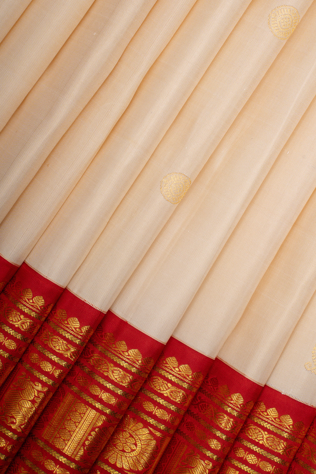 Pearl White and Rust Orange Pure Kanchipuram Silk Saree