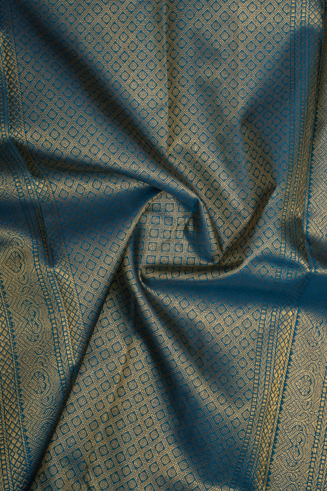 Brown and Peacock Blue Varisaipettu Pure Kanchipuram Silk Saree
