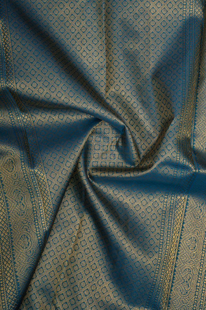 Brown and Peacock Blue Varisaipettu Pure Kanchipuram Silk Saree