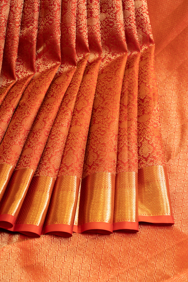 Sunset orange brocade pure Kanchipuram silk saree
