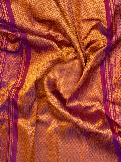 Red and purple pure Gadwal silk saree