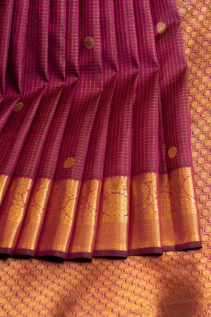 Purple vairaoosi checks and motifs pure Kanchipuram silk saree