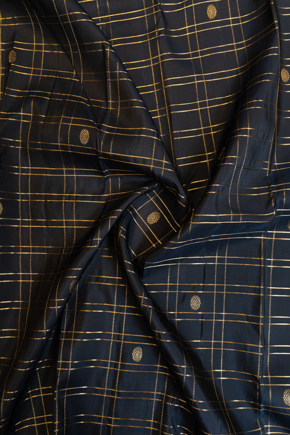 Dark blue zari checks pure Kanchipuram silk saree