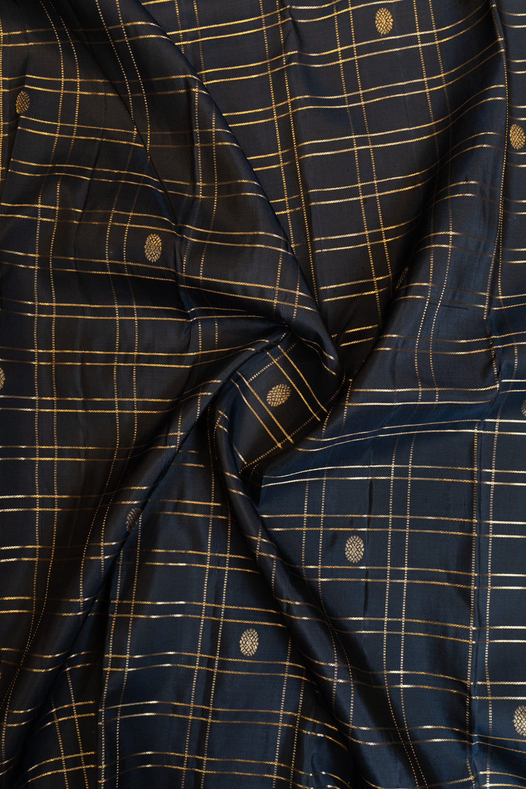 Dark blue zari checks pure Kanchipuram silk saree