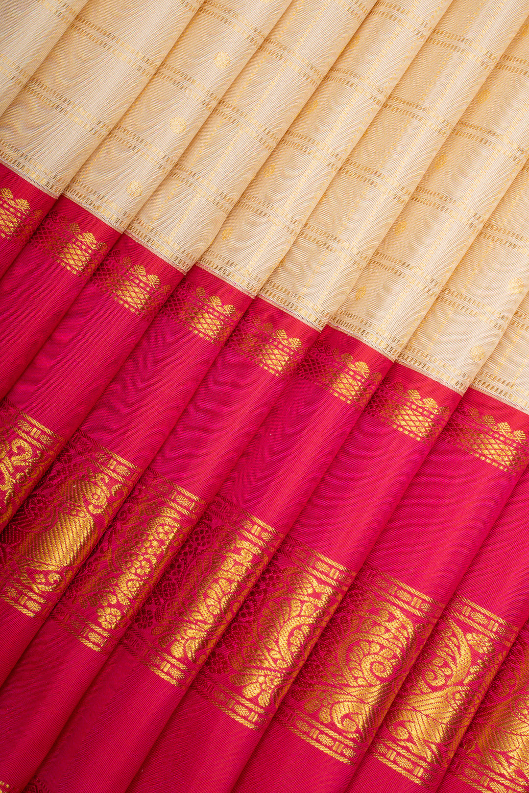 Pearl White Ganga Jamuna Pure Kanchipuram Silk Saree
