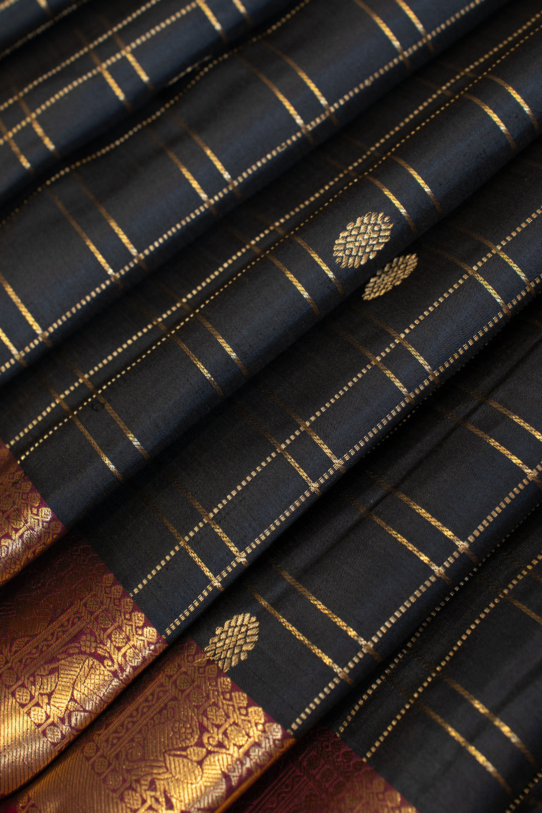 Dark blue zari checks pure Kanchipuram silk saree