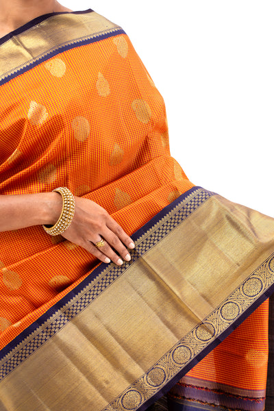 Rust Orange Pure Zari Kanchipuram Silk Saree - Clio Silks