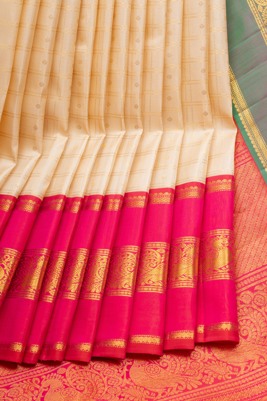 Pearl White Ganga Jamuna Pure Kanchipuram Silk Saree