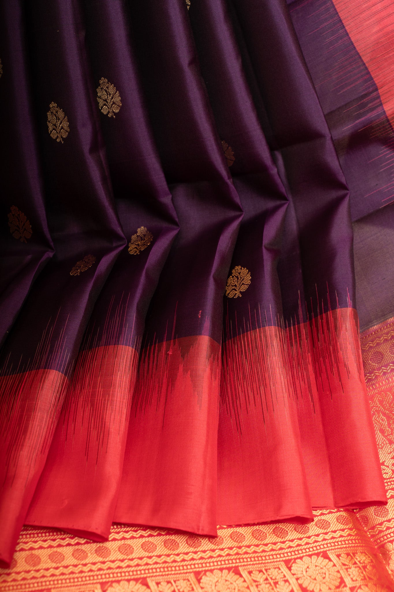 Purple and peach tie and dye pure soft silk saree