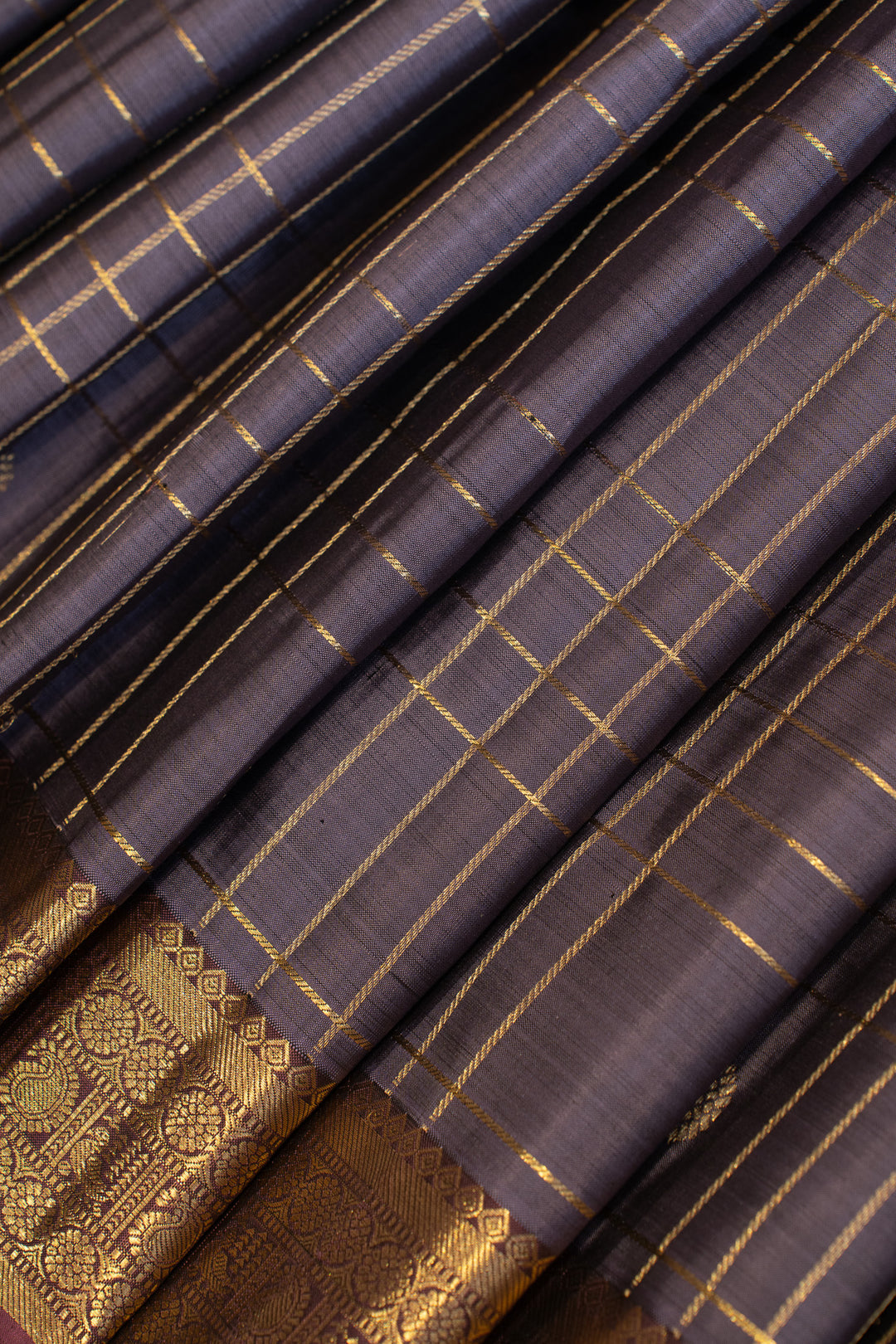 Heather purple Zari checks pure Kanchipuram silk saree