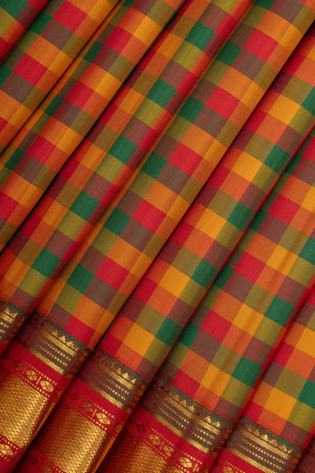 Palum Pazhamum Checks Pure Kanchipuram Silk Saree