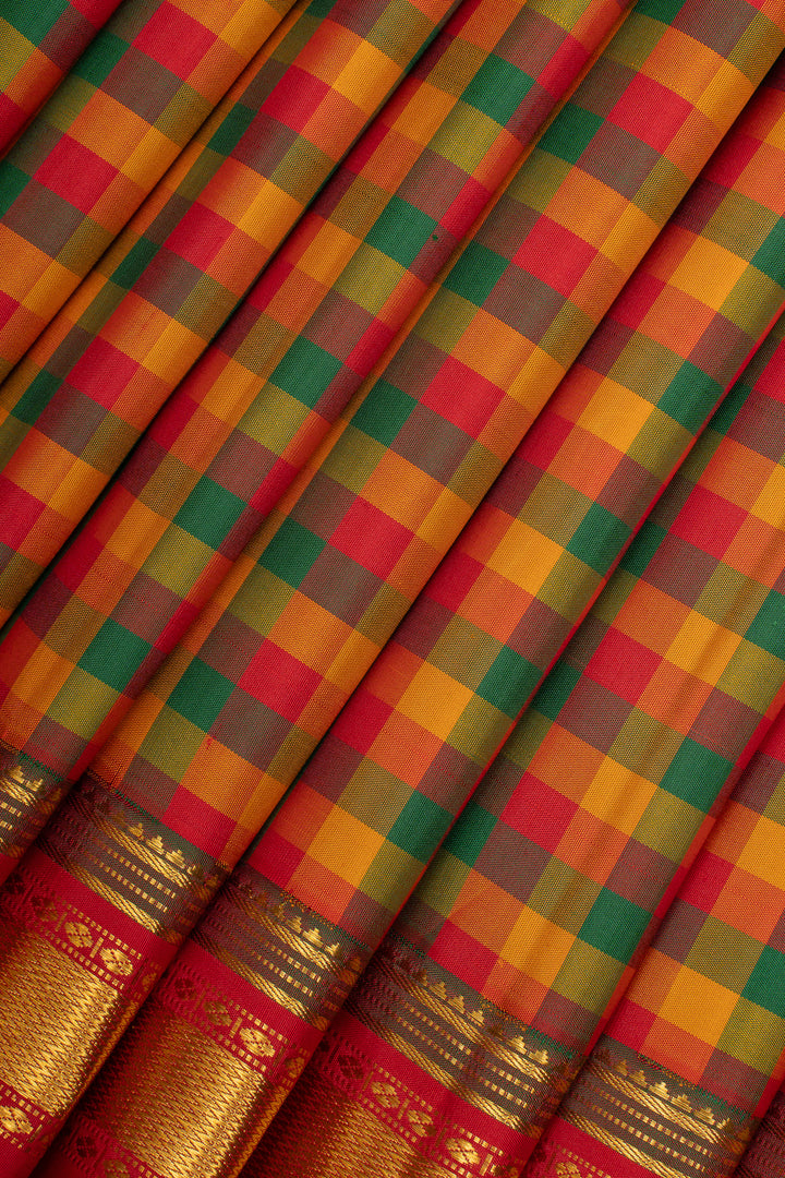 Palum Pazhamum Checks Pure Kanchipuram Silk Saree