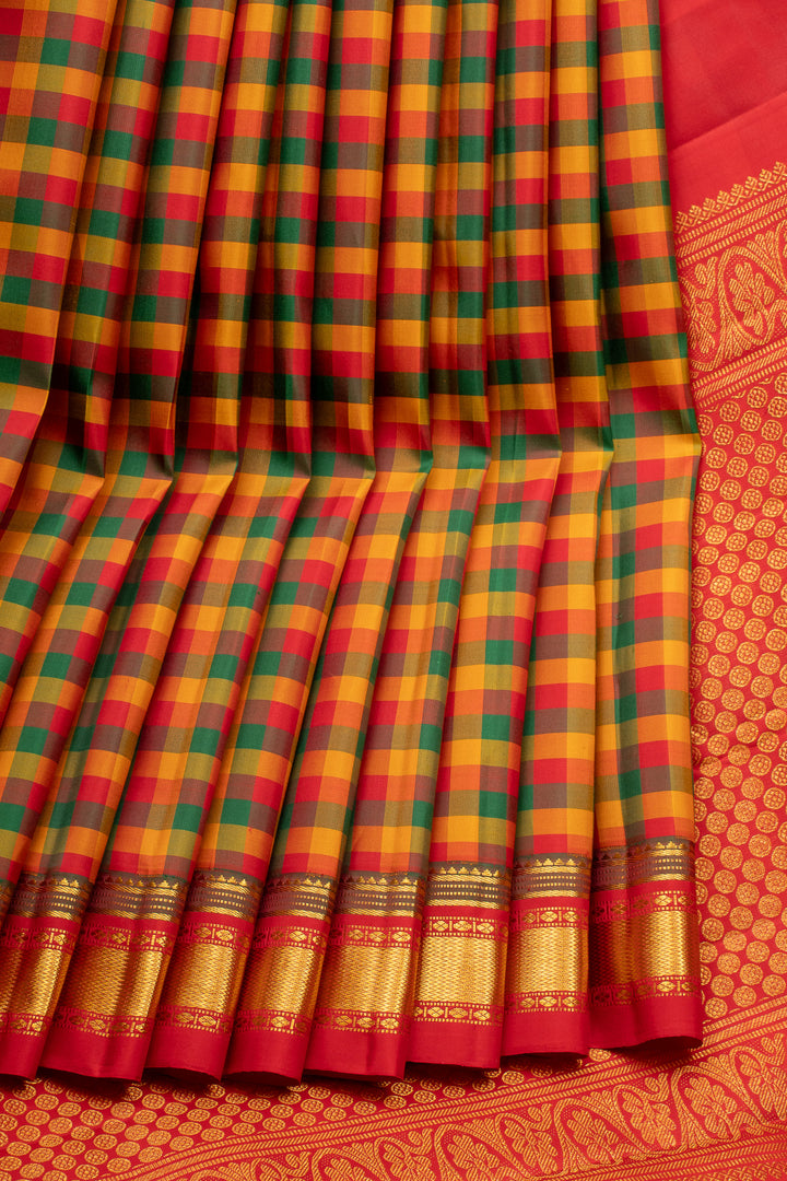 Palum Pazhamum Checks Pure Kanchipuram Silk Saree