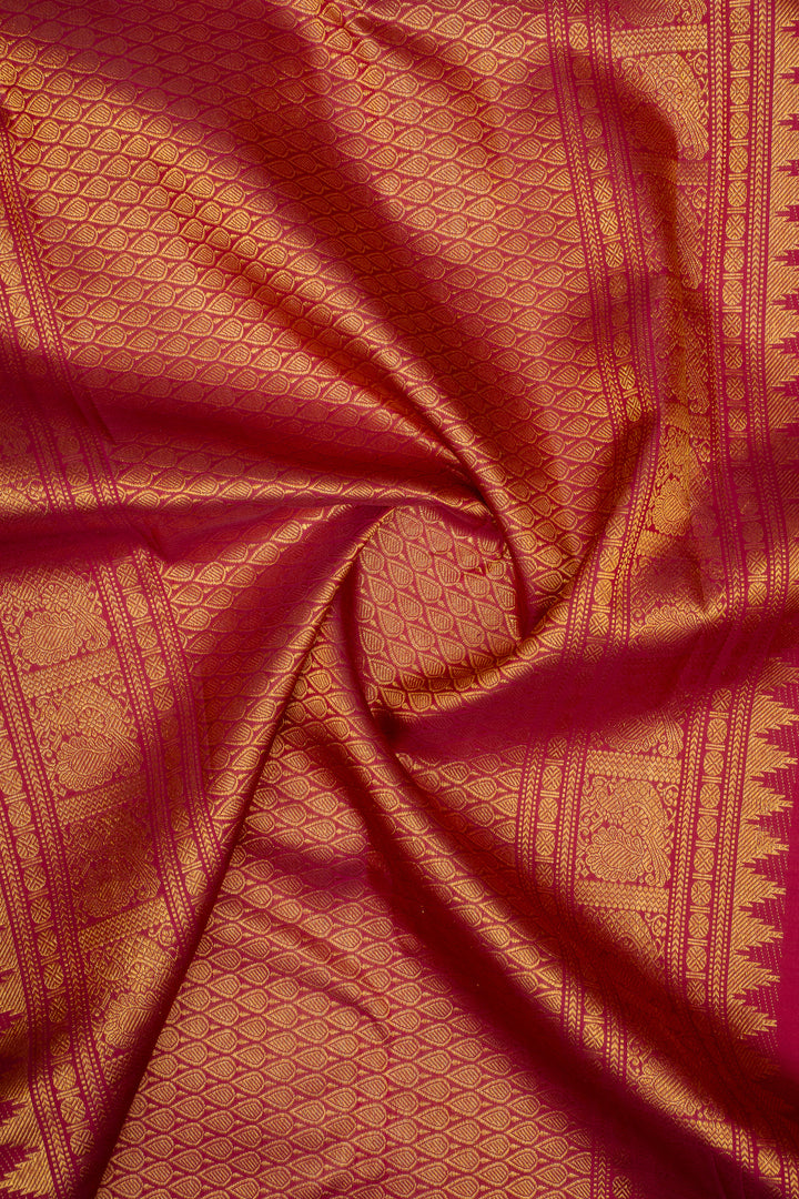 Yellow and Green Podikattam Pure Kanchipuram Silk Saree