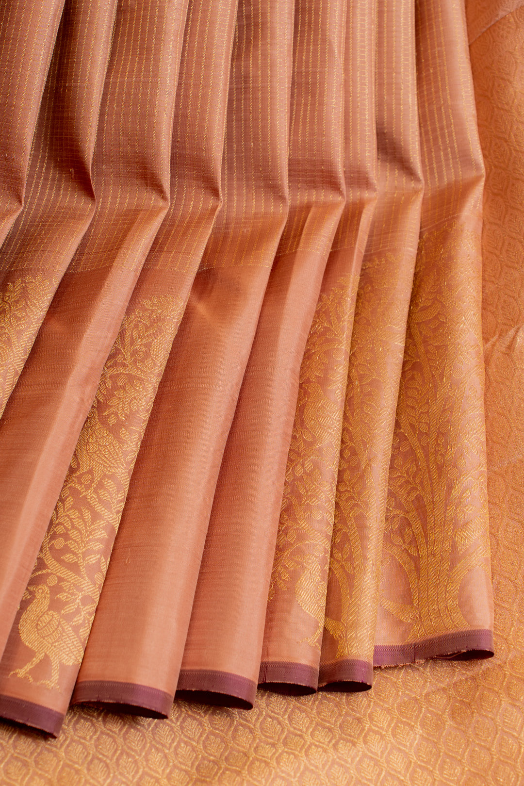 Salmon peach vairaoosi pure Kanchipuram silk saree