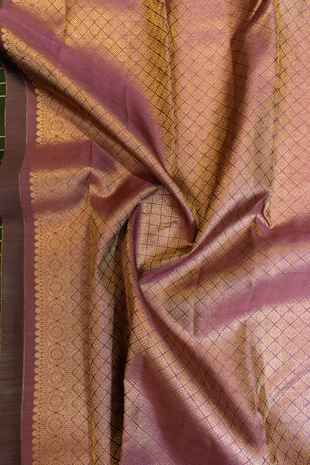 Bottle green zari checks buttis pure Kanchipuram silk saree