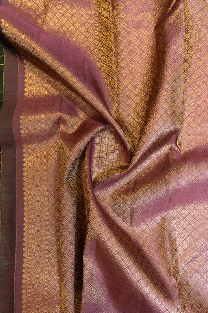 Bottle green zari checks buttis pure Kanchipuram silk saree