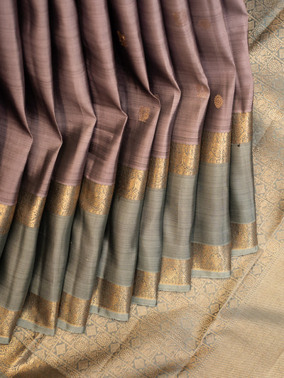 Mauve and Grey Rettai Pettu Pure Kanjivaram Silk Saree