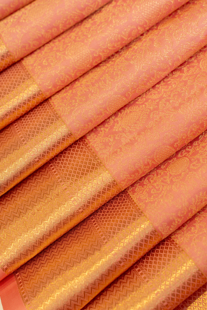 Peach pink brocade pure Kanchipuram silk saree