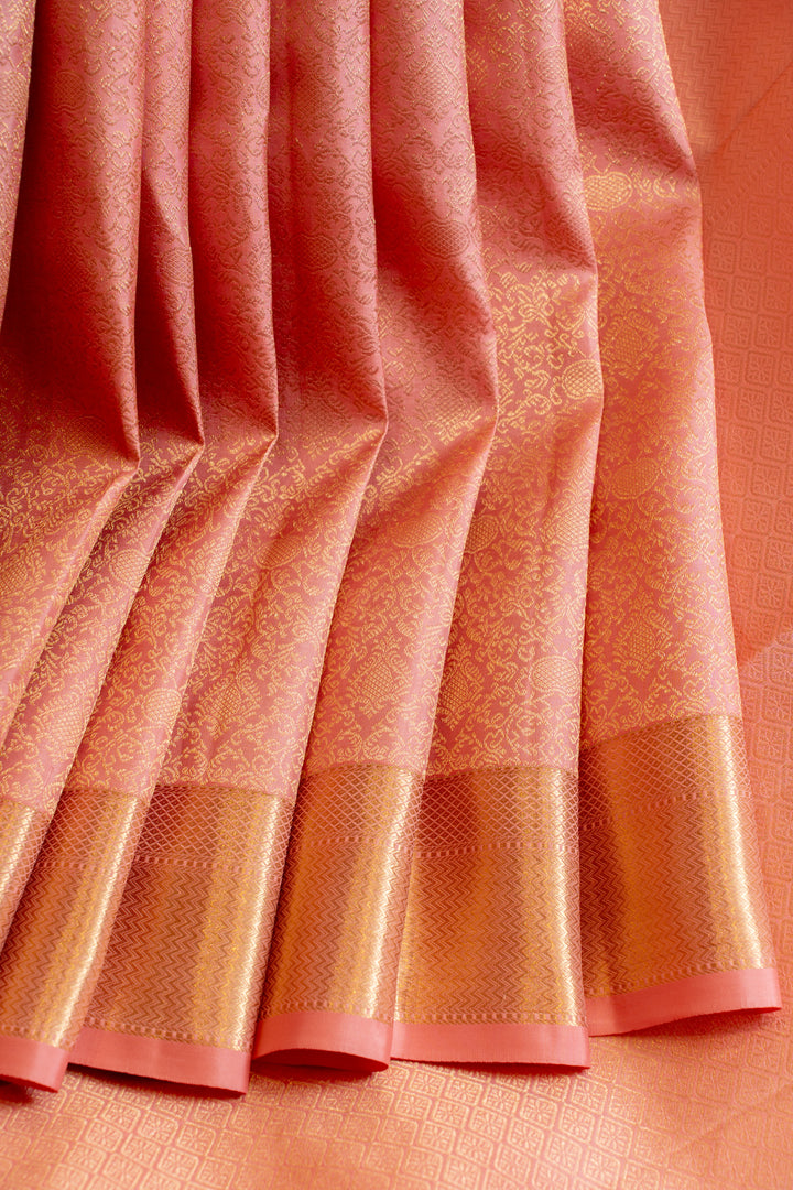 Peach pink brocade pure Kanchipuram silk saree