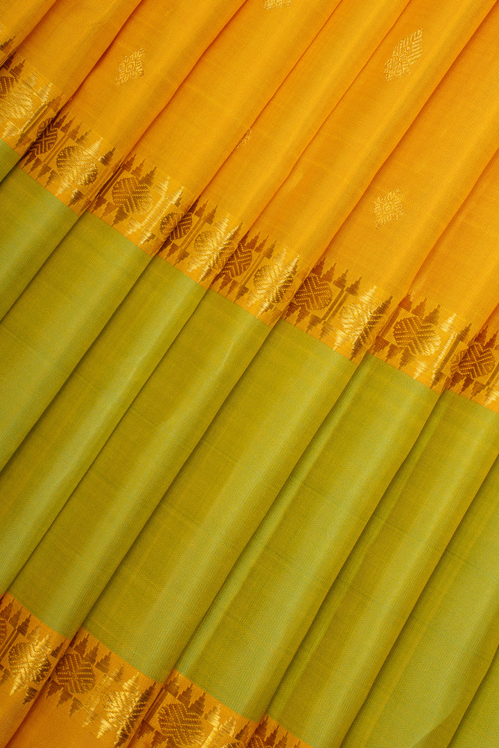 Lemon Yellow and Green Traditional Pure Kanchipuram Silk Saree