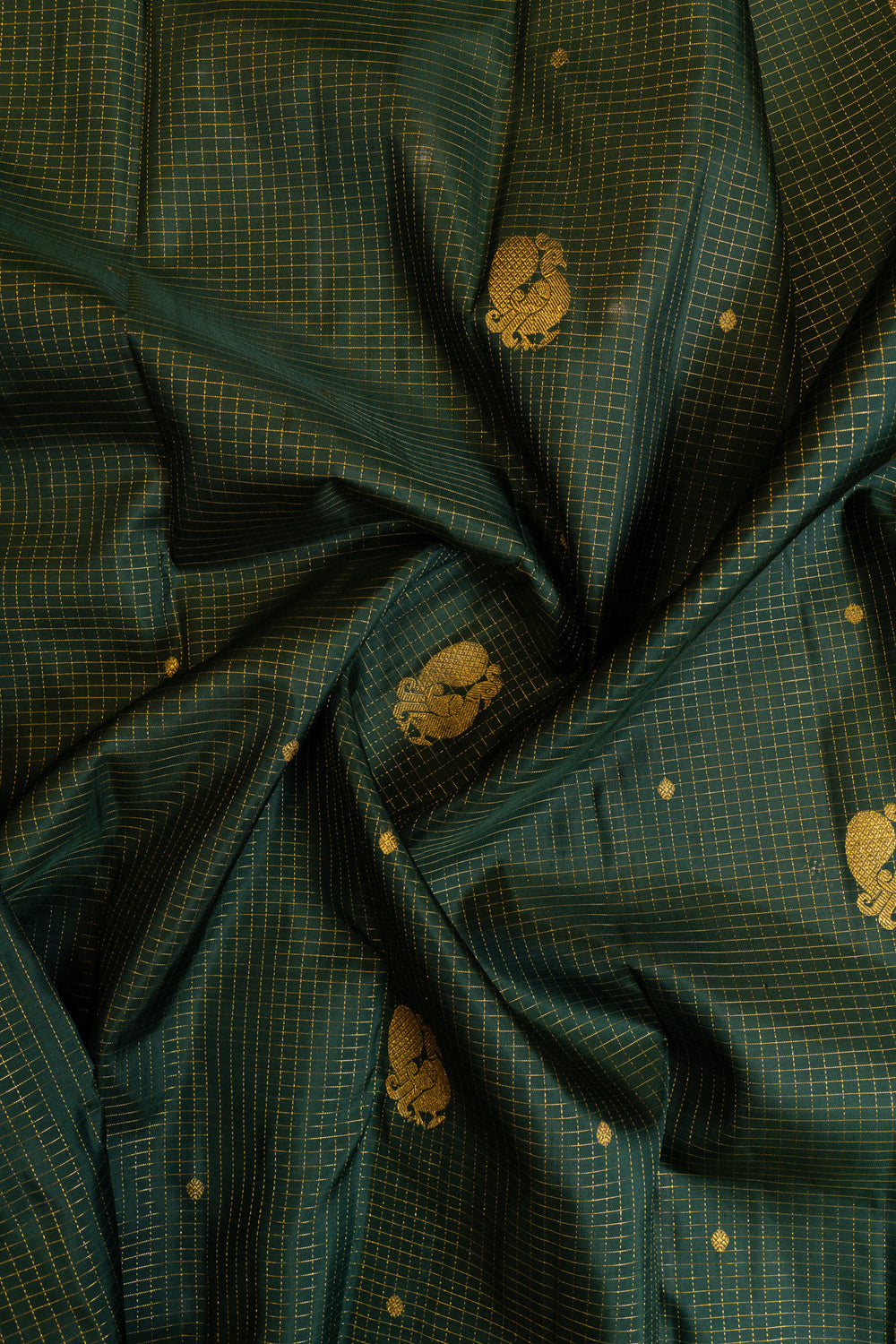 Bottle green vairaoosi Checks pure Kanchipuram silk saree