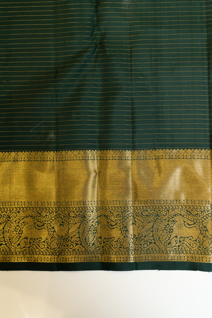 Bottle green vairaoosi Checks pure Kanchipuram silk saree