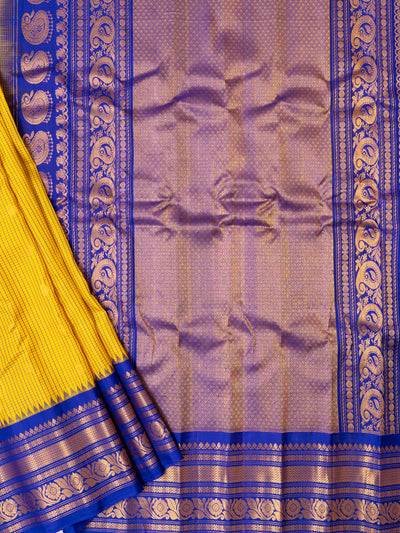 Yellow and MS Blue pure gadwal silk saree