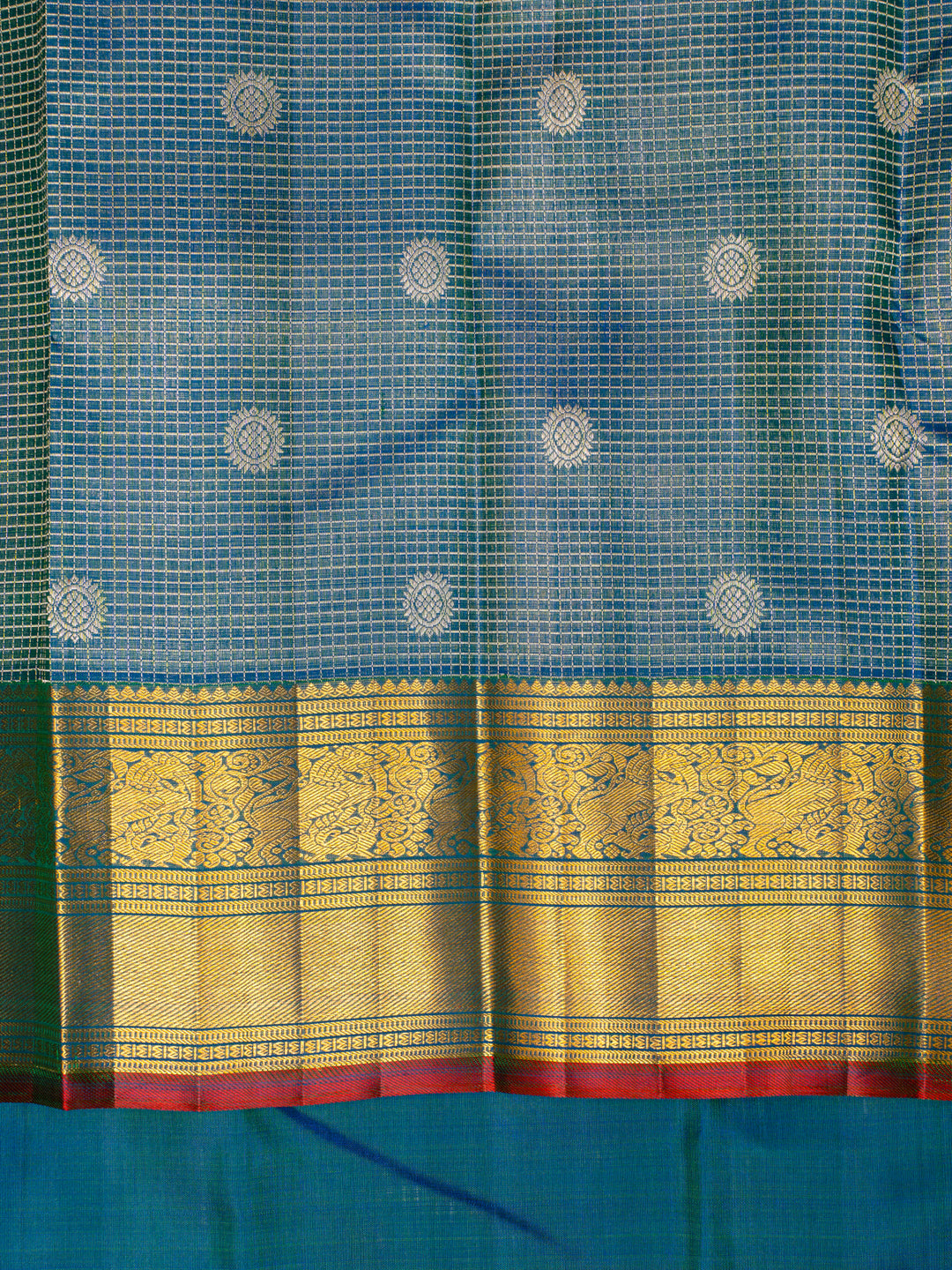Peacock Blue Pure Kanchipuram Silk Saree - Clio Silks