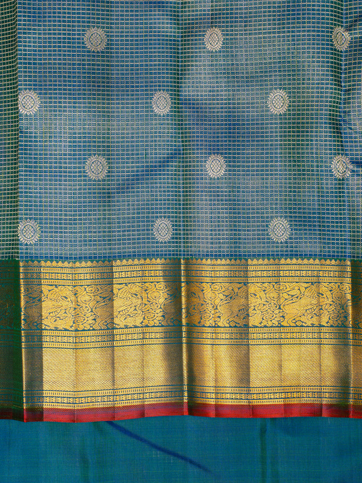 Peacock Blue Pure Kanchipuram Silk Saree - Clio Silks